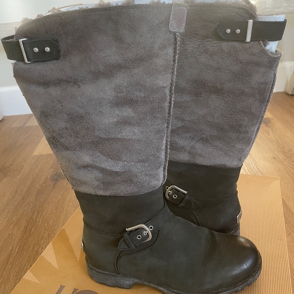 UGG Daleane Tall Convertible Boot, Shearling, Black and Gray, Size 6.5 - Picture 5 of 17